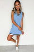 Varsity Game Day Striped Trim V Neck Sleeveless Mini Dress With Pockets