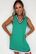 Varsity Game Day Striped Trim V Neck Sleeveless Mini Dress With Pockets