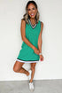 Varsity Game Day Striped Trim V Neck Sleeveless Mini Dress With Pockets
