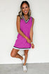 Varsity Game Day Striped Trim V Neck Sleeveless Mini Dress With Pockets