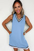 Varsity Game Day Striped Trim V Neck Sleeveless Mini Dress With Pockets