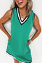 Varsity Game Day Striped Trim V Neck Sleeveless Mini Dress With Pockets