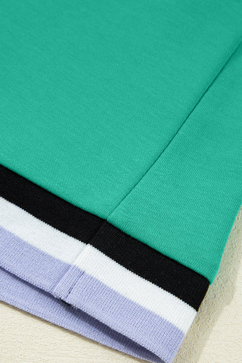 Varsity Game Day Striped Trim V Neck Sleeveless Mini Dress With Pockets