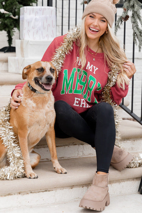 Varsity Graphic Corded Texture Relaxed Fit Sweatshirt