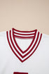 Varsity Graphic Striped V Neck Pullover Sweatshirt