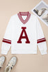Varsity Graphic Striped V Neck Pullover Sweatshirt