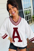Varsity Graphic Striped V Neck Pullover Sweatshirt