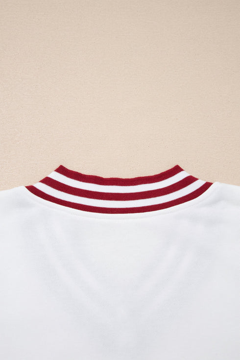 Varsity Graphic Striped V Neck Pullover Sweatshirt