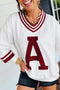 Varsity Graphic Striped V Neck Pullover Sweatshirt