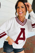 Varsity Graphic Striped V Neck Pullover Sweatshirt