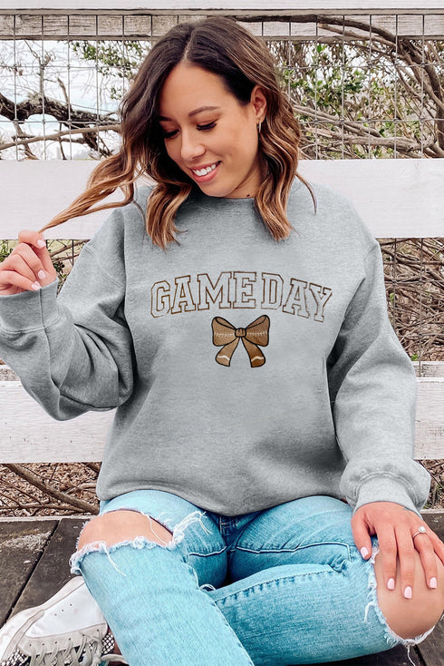 Varsity Letter Game Day Bow Graphic Sweatshirt