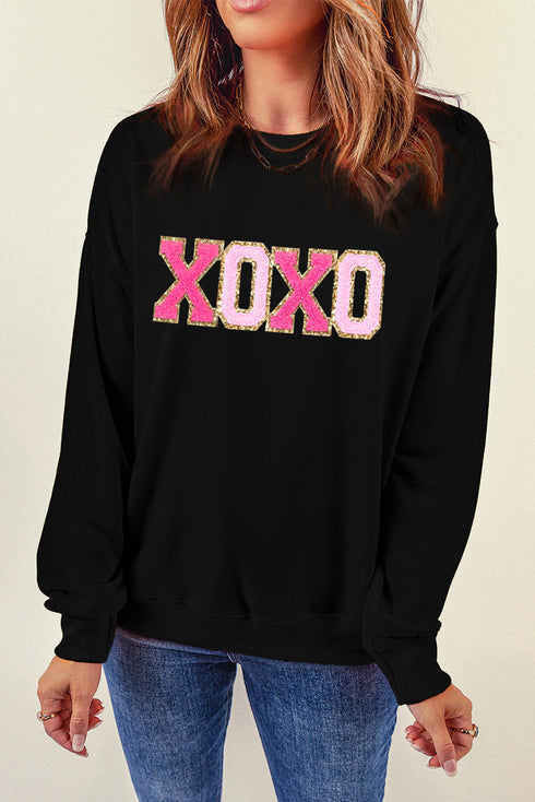Varsity Letter Patch Graphic Long Sleeve Pullover Sweatshirt