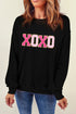 Varsity Letter Patch Graphic Long Sleeve Pullover Sweatshirt