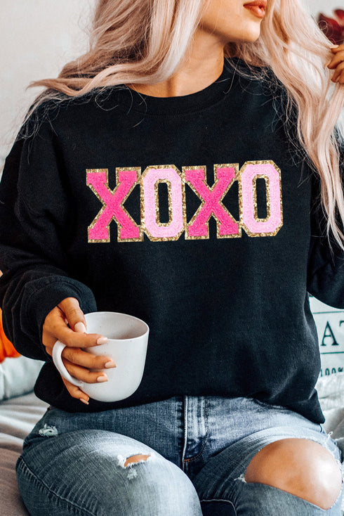 Varsity Letter Patch Graphic Long Sleeve Pullover Sweatshirt