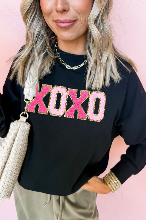 Varsity Letter Patch Graphic Long Sleeve Pullover Sweatshirt