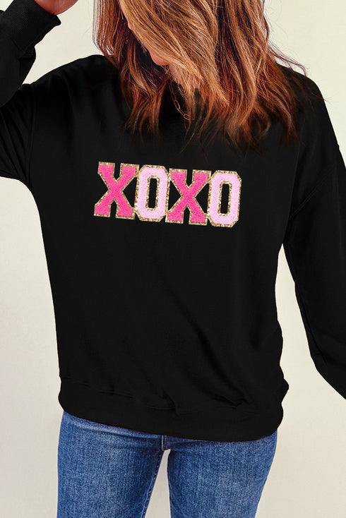 Varsity Letter Patch Graphic Long Sleeve Pullover Sweatshirt