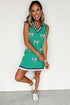 Varsity Spirit Glitter Baseball Bow Striped Trim Tank Dress