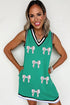 Varsity Spirit Glitter Baseball Bow Striped Trim Tank Dress