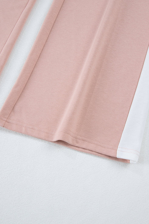 Varsity Stripe Contrast Collar Drop Shoulder Pullover And Drawstring Wide Leg Pant Set