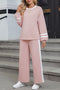 Varsity Stripe Contrast Collar Drop Shoulder Pullover And Drawstring Wide Leg Pant Set