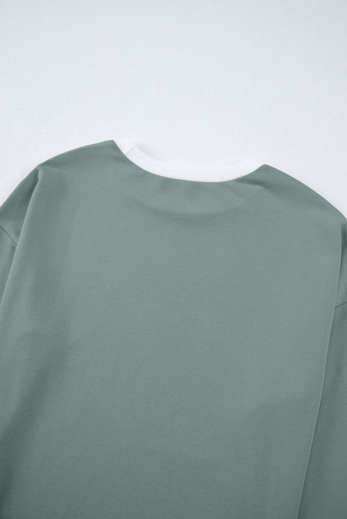 Varsity Stripe Contrast Collar Drop Shoulder Pullover And Drawstring Wide Leg Pant Set