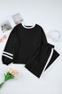 Varsity Stripe Contrast Collar Drop Shoulder Pullover And Drawstring Wide Leg Pant Set