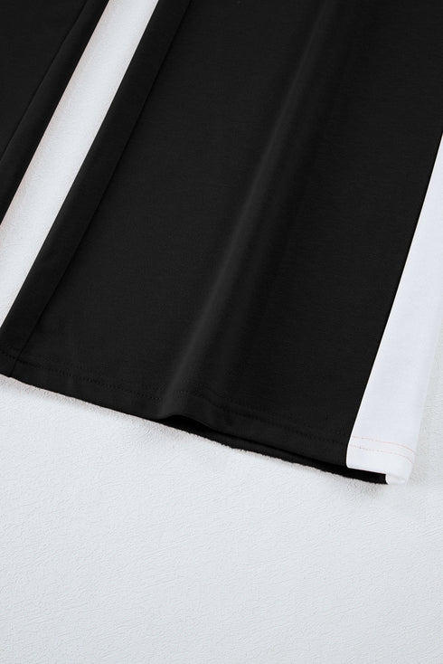 Varsity Stripe Contrast Collar Drop Shoulder Pullover And Drawstring Wide Leg Pant Set