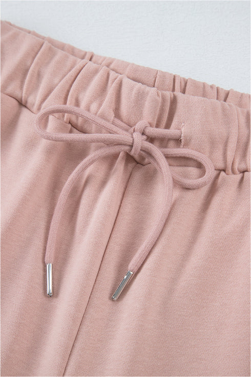 Varsity Stripe Contrast Collar Drop Shoulder Pullover And Drawstring Wide Leg Pant Set