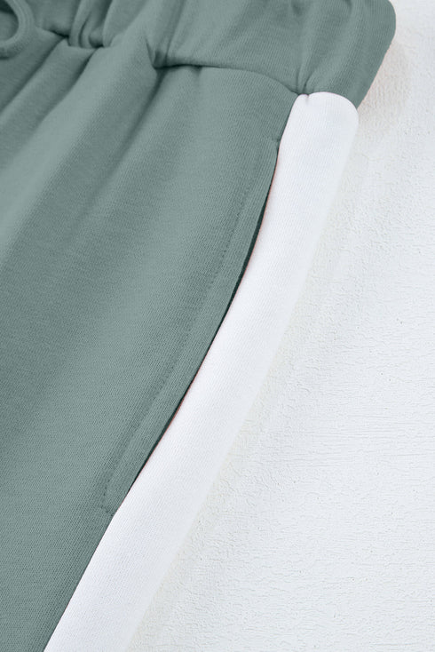 Varsity Stripe Contrast Collar Drop Shoulder Pullover And Drawstring Wide Leg Pant Set