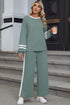 Varsity Stripe Contrast Collar Drop Shoulder Pullover And Drawstring Wide Leg Pant Set