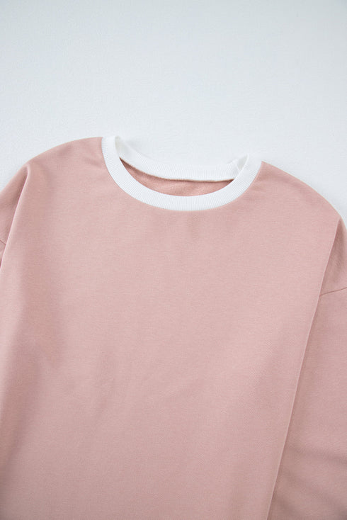 Varsity Stripe Contrast Collar Drop Shoulder Pullover And Drawstring Wide Leg Pant Set