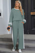 Varsity Stripe Contrast Collar Drop Shoulder Pullover And Drawstring Wide Leg Pant Set