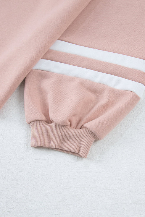 Varsity Stripe Contrast Collar Drop Shoulder Pullover And Drawstring Wide Leg Pant Set