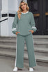Varsity Stripe Contrast Collar Drop Shoulder Pullover And Drawstring Wide Leg Pant Set
