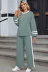Varsity Stripe Contrast Collar Drop Shoulder Pullover And Drawstring Wide Leg Pant Set