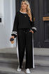 Varsity Stripe Contrast Collar Drop Shoulder Pullover And Drawstring Wide Leg Pant Set