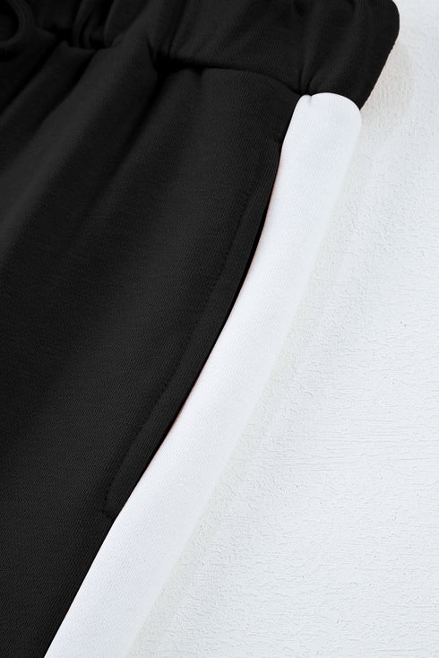 Varsity Stripe Contrast Collar Drop Shoulder Pullover And Drawstring Wide Leg Pant Set