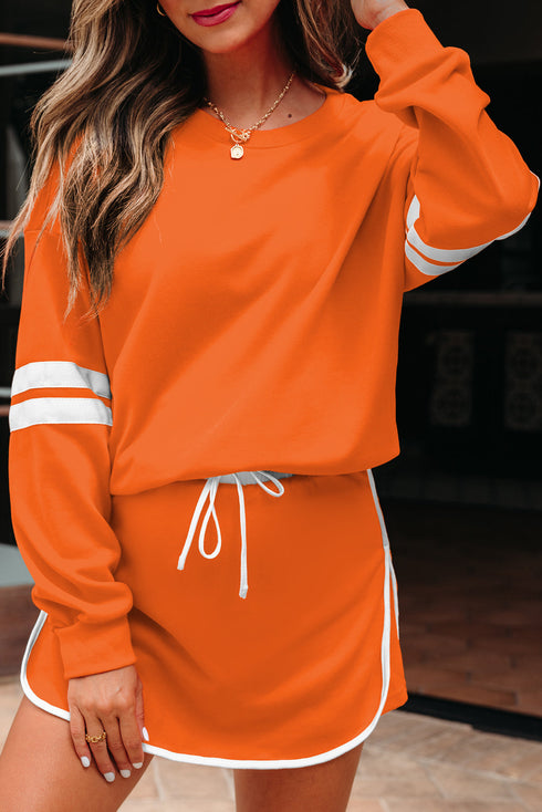 Varsity Stripe Contrast Trim Pullover Skort Two Piece Dress