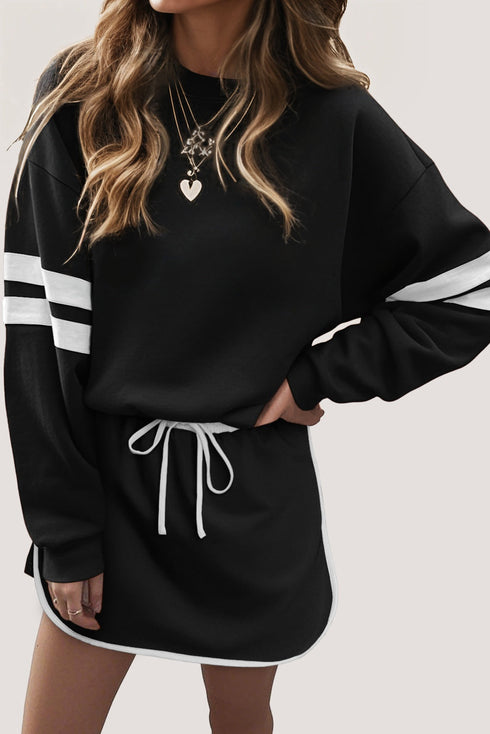 Varsity Stripe Contrast Trim Pullover Skort Two Piece Dress