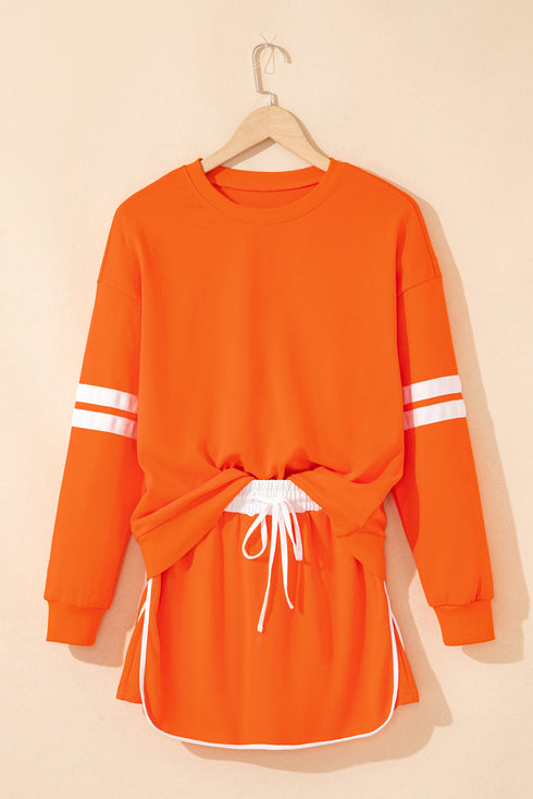 Varsity Stripe Contrast Trim Pullover Skort Two Piece Dress