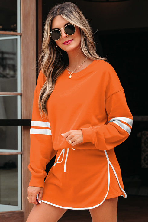 Varsity Stripe Contrast Trim Pullover Skort Two Piece Dress