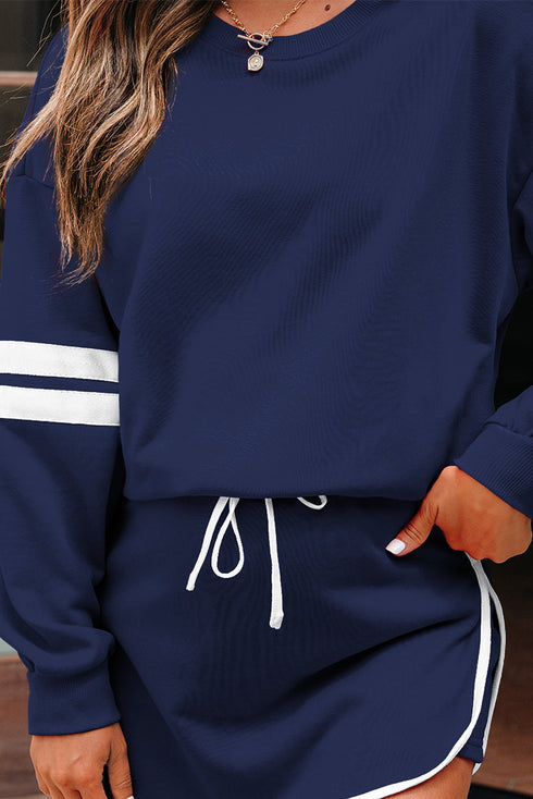 Varsity Stripe Contrast Trim Pullover Skort Two Piece Dress