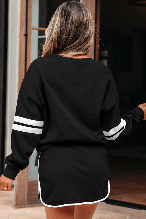 Varsity Stripe Contrast Trim Pullover Skort Two Piece Dress