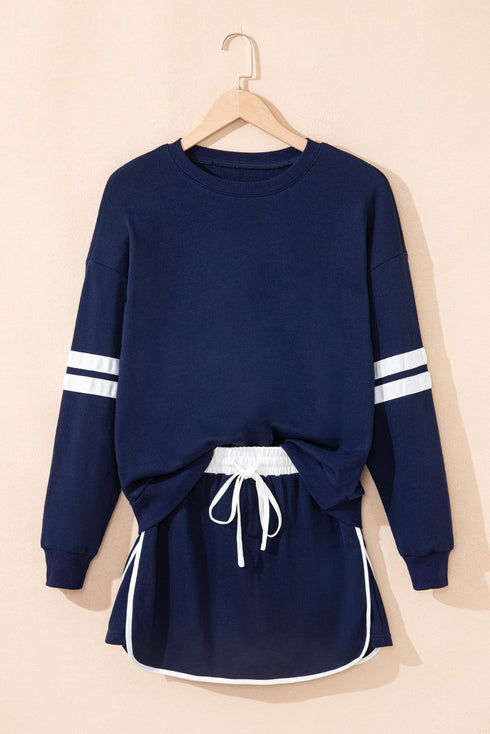 Varsity Stripe Contrast Trim Pullover Skort Two Piece Dress