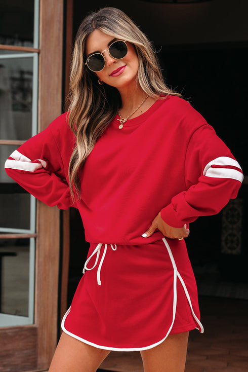 Varsity Stripe Contrast Trim Pullover Skort Two Piece Dress