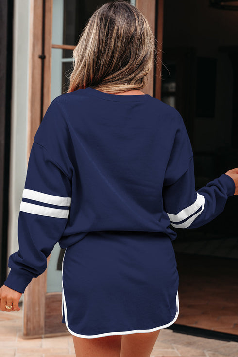 Varsity Stripe Contrast Trim Pullover Skort Two Piece Dress