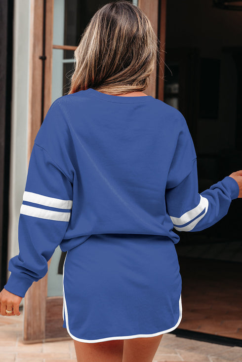 Varsity Stripe Contrast Trim Pullover Skort Two Piece Dress
