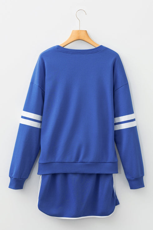 Varsity Stripe Contrast Trim Pullover Skort Two Piece Dress