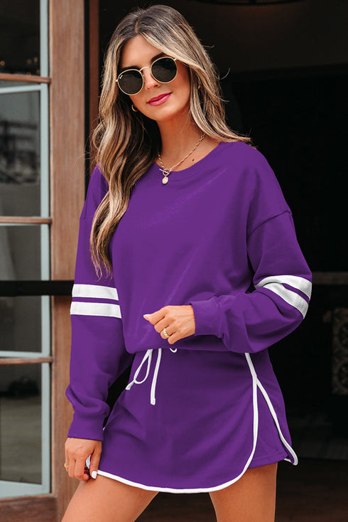 Varsity Stripe Contrast Trim Pullover Skort Two Piece Dress