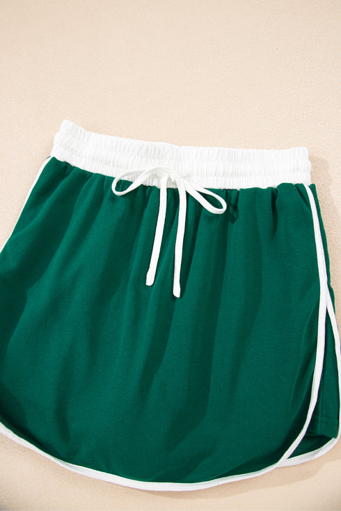 Varsity Stripe Contrast Trim Pullover Skort Two Piece Dress